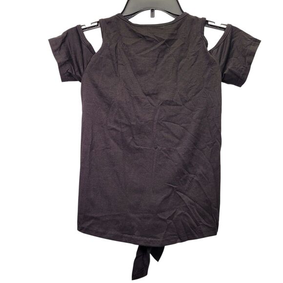 BesserBay Girls Button-Up Cold Shoulder & Tie Black Shirt Size 7-8 Years Old - Picture 2 of 8